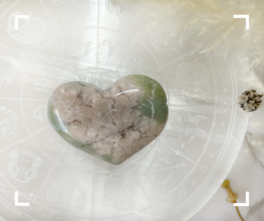 Green Flower Agate Crystal Heart