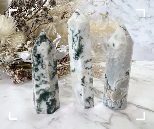 White Moss Agate Crystal Point