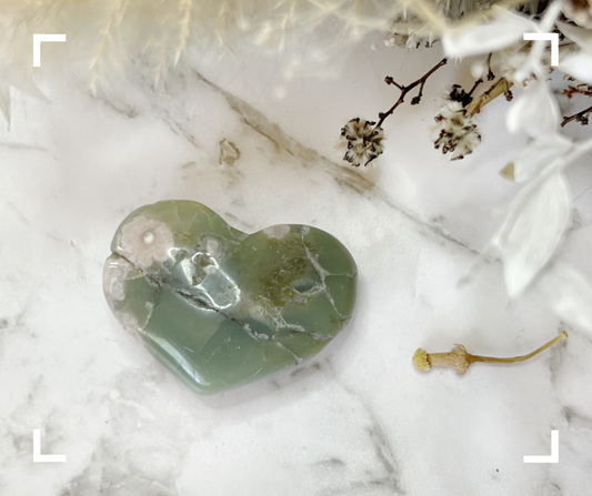 Green Flower Agate Crystal Heart